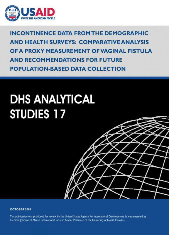 Cover of Incontinence Data from the Demographic and Health Surveys: Comparative Analysis of a Proxy Measurement of Vaginal Fistula and Recommendations for Future Population-Based Data Collection (English)