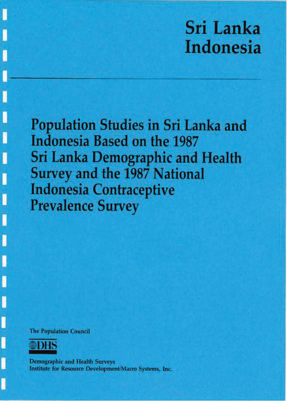 Cover of Population Studies in Sri Lanka and Indonesia Based on the 1987 Sri Lanka Demographic and Health Survey and the 1987 National Indonesia Contraceptive Prevalence Survey (English)