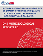 Cover of A Comparison of Summary Measures of Quality of Service and Quality of Care for Family Planning in Haiti, Malawi, and Tanzania (English)