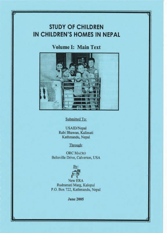 Cover of Study of Children in Children's Homes in Nepal - Volume I: Main Text (English)