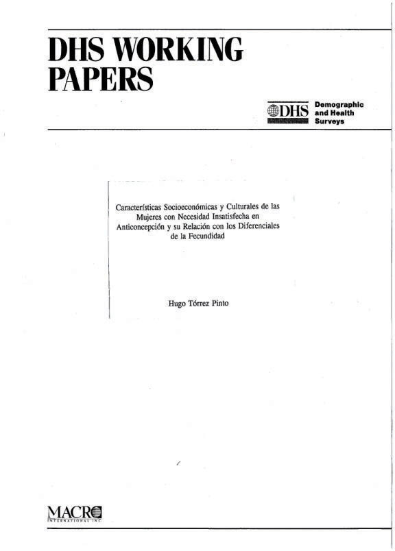 Cover of Características Socioeconómicas y Culturales de las Mujeres con Necesidad Insatisfecha en Anticoncepción y su Relación con los Diferenciales de la Fecundidad (Spanish)