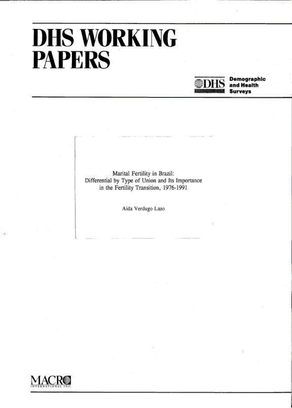 Cover of Marital Fertility in Brazil: Differential by Type of Union and its Importance in the Fertility Transition, 1976-1991 (English)