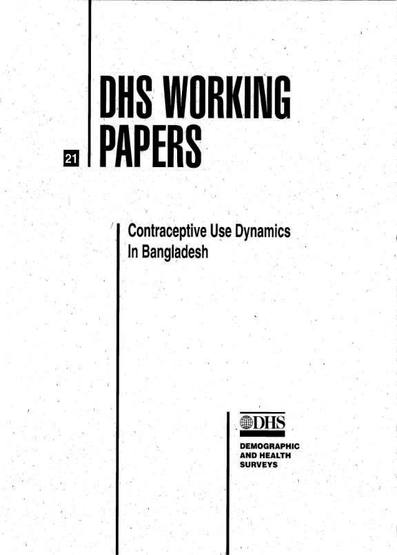 Cover of Contraceptive Use Dynamics in Bangladesh (English)