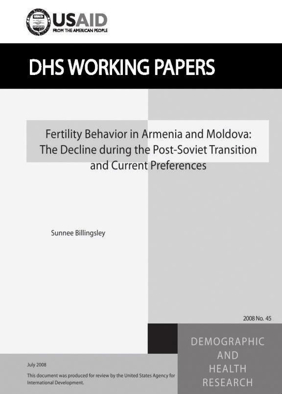 Cover of Fertility Behavior in Armenia and Moldova: The Decline during the Post-Soviet Transition and Current Preferences (English)