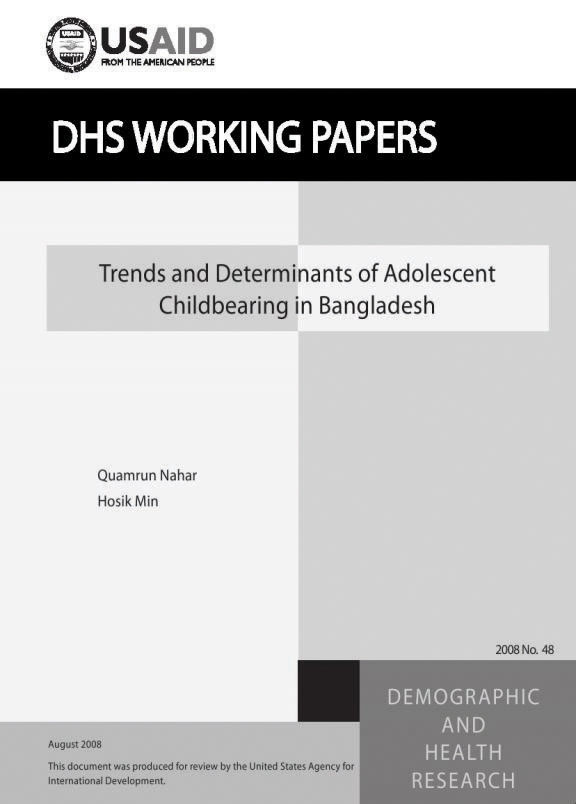 Cover of Trends and Determinants of Adolescent Childbearing in Bangladesh (English)