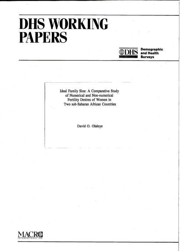 Cover of Ideal Family Size: A Comparative Study of Numerical and Non-numerical Fertility Desires of Women in Two sub-Saharan African  Countries (English)