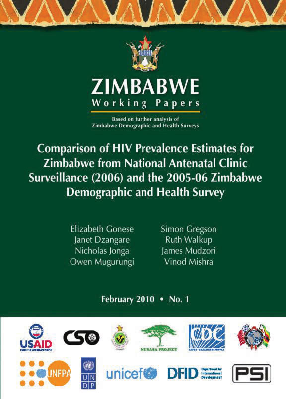 Cover of Comparison of HIV Prevalence Estimates for Zimbabwe from National Antenatal Clinic Surveillance (2006) and the 2005-06 Zimbabwe Demographic and Health Survey (English)